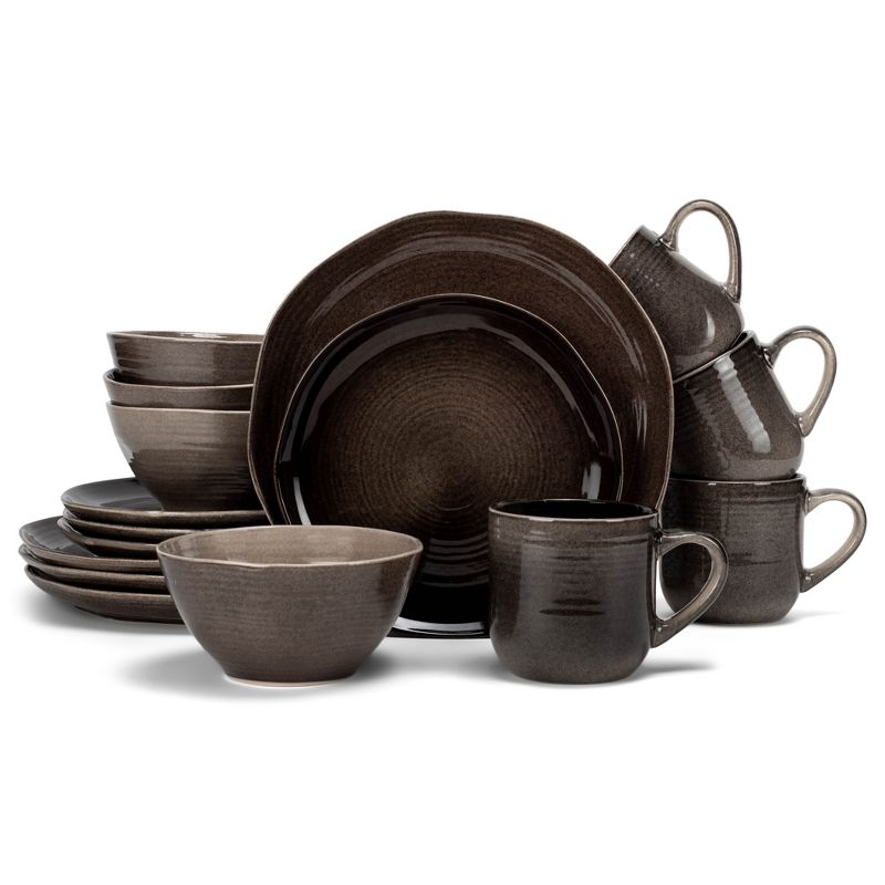 Elanze Designs 16-Piece Reactive Glaze Ceramic Stoneware Dinnerware - Service for 4, Mocha Grey Ombre, 1 of 7