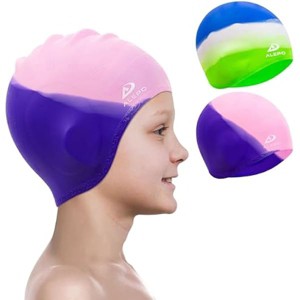DSANE 2 Pack Kids Swim Caps for Boys Girls, Durable Silicone Swimming Cap with 3D Ear Pockets for Age 3-15 Toddler Child Youth Teen Unisex - 1 of 1