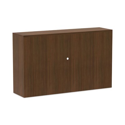 Modern Walnut Woodgrain Laminate Hutch with Doors and Compartments