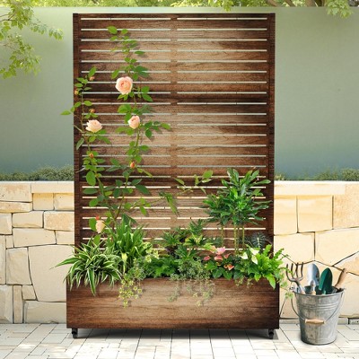 TUYOHW Metal Planter Box with Trellis, Metal Raised Garden Bed with Trellis, Garden Box for Climbing Plants, Flower