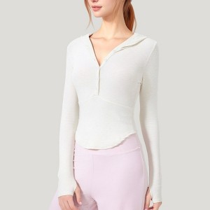 Anna-Kaci Active Women's Long Sleeve Henley Hoodie Activewear Top with Streamlined Fit and Lightweight Stretch Fabric - 1 of 4