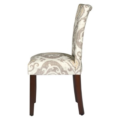 Paisley Linen Upholstered Parsons Side Chair with Wood Legs