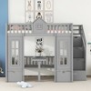 Twin Over Twin Convertible Loft Bed with Table and Benches, Playhouse Design, Solid Wood Frame, for Kids Bedroom - 3 of 4