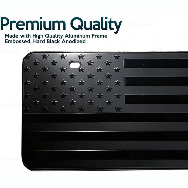 Zone Tech Monochrome USA Flag License Plate - Premium Quality Thick Durable Embossed Novelty American Patriotic Flag, 2 of 8