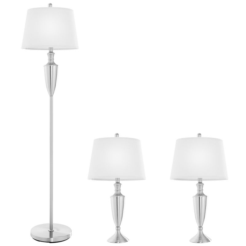 Costway 3 Piece Lamp Set Modern Floor Lamp & 2 Table Lamps Nickel Finish Lamps W/ Base, 1 of 10