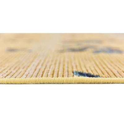 All-Season Beige Synthetic 8' Round Outdoor Rug with Stain-Resistant Weave