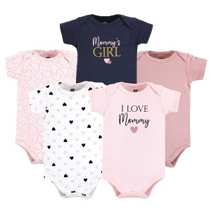 Hudson Baby Infant Girl Cotton Bodysuits, Girl Mommy Pink Navy 5Pk - 1 of 4