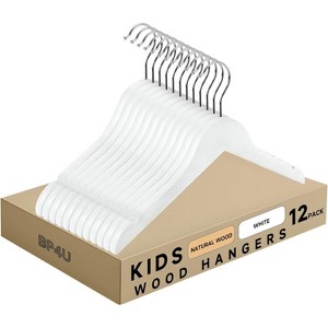 BP4U 12.8" Kids Wooden Hangers with Non-Toxic Finish, Slim 0.4" Baby Clothes Hangers with 360° Swivel Hook for Toddler Coats  说明： - 1 of 4