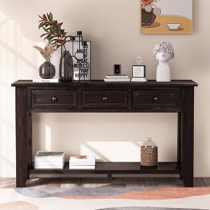 Modern Solid Wood Sofa Table With 3 Drawers 1 Shelf, 55" Hallway Table, TV Cabinet, Console Table With Storage For Living Room Bedroom Entryway - 1 of 4