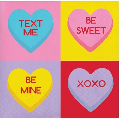 48ct Candy Hearts Valentine's Day Beverage Napkins
