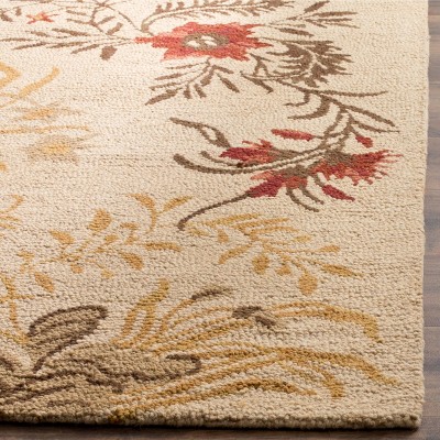 Beige Multicolor Floral Wool 5' x 8' Handmade Area Rug