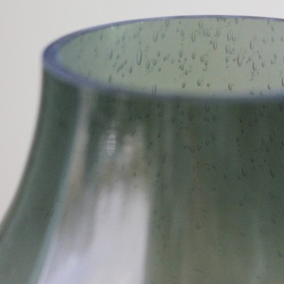 Storm Gray Bubble Glass Hurricane Candle Holder with Wooden Base