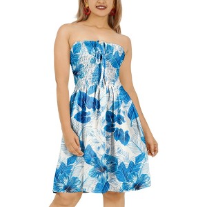 HAPPY BAY Women's Summer Smocked Mini Flowy Beach Tube Dress One Size Blue, Hibiscus - 1 of 4