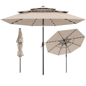 Tangkula 10 FT Solar Patio Umbrella w/ 32 LED Lights 3-Tier Vented Top Tilt Adjustment - 1 of 4