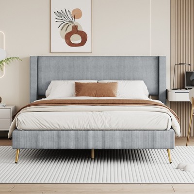 Whisen Modern Style Queen Size Corduroy Platform Bed with Metal Legs