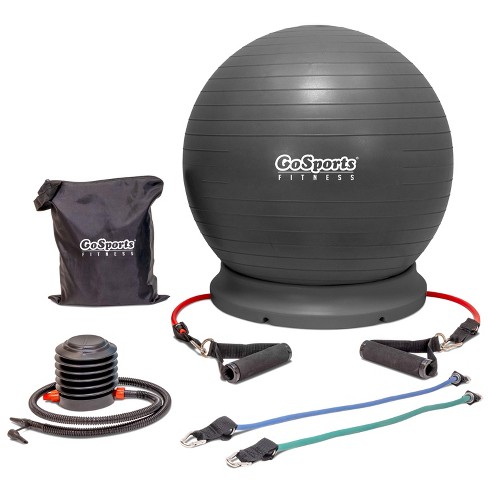 GoSports Fitness Hub 360 Set Includes Fitness Ball Ball Base and Resistance Bands Compatible for Gym Home or Office Workouts Charcoal