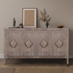 Entryway Storage Cabinet Living Room Sideboard Accent Cabinets With 4 Doors And Carved Flower Door Handle Console Cabinet-Cuddlewood - 1 of 4