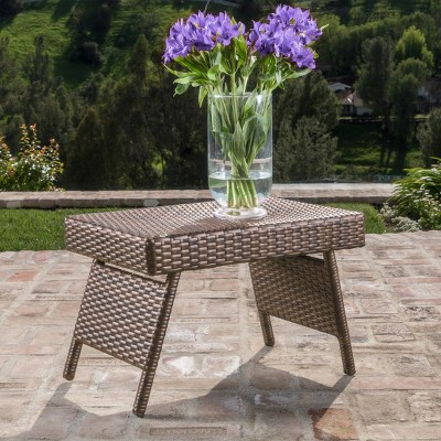 24'' Faux Rattan Snack Table with Weather-Resistant Frame,Outdoor Accent Table for Pool or Balcony-Cuddlewood