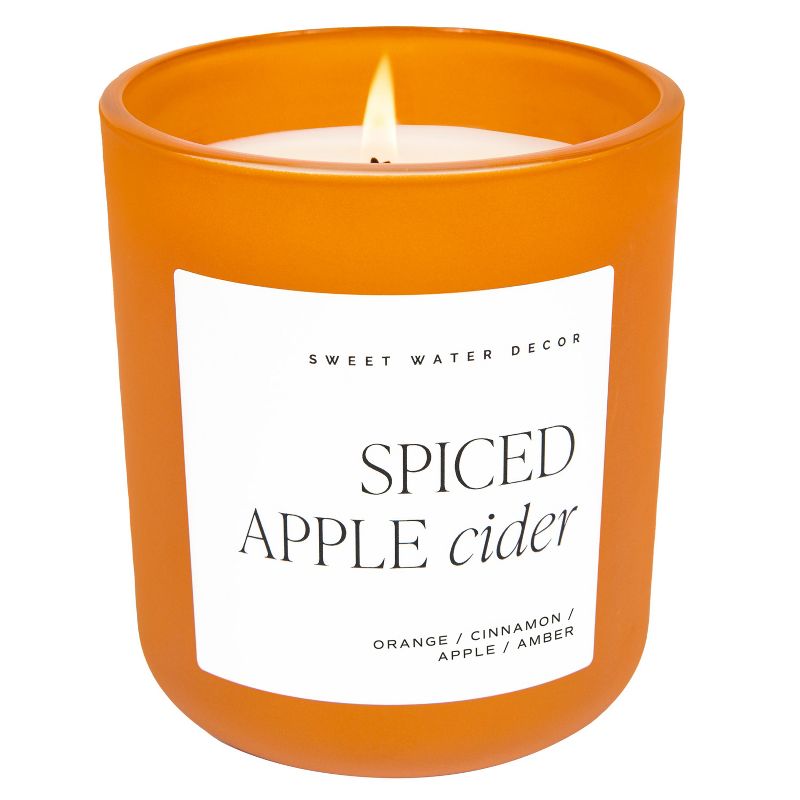 Sweet Water Decor Spiced Apple Cider 15oz Orange Matte Jar Candle, 1 of 4