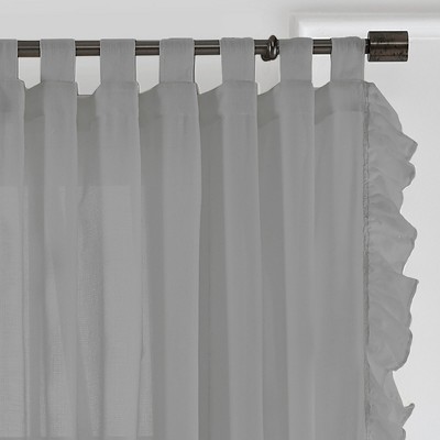 Charcoal Cotton Tab-Top Sheer Ruffle Window Curtain Panel