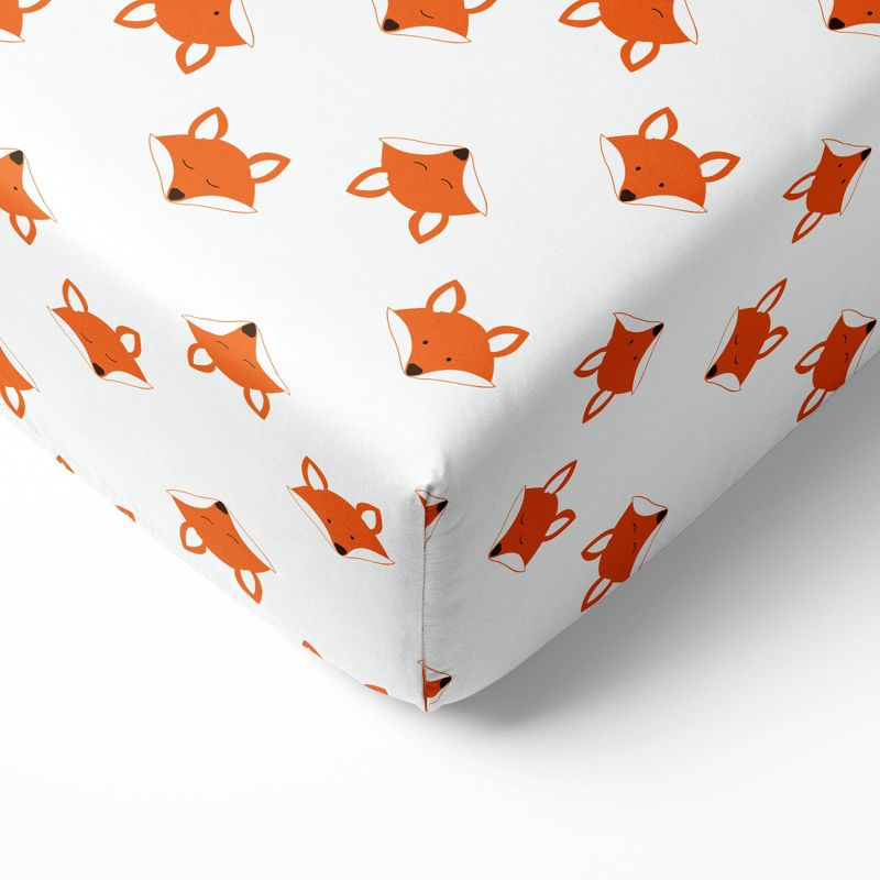 Bacati - Playful Fox Orange Gray 100 percent Cotton Universal Baby US Standard Crib or Toddler Bed Fitted Sheet, 1 of 7