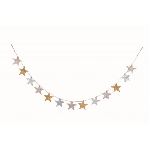 Transpac Wood 48 In. Multicolor Everyday Glitter Star Garland : Target