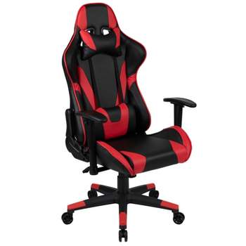 Emma and Oliver Racing Gaming Ergonomic Chair with Fully Reclining Back in Red LeatherSoft