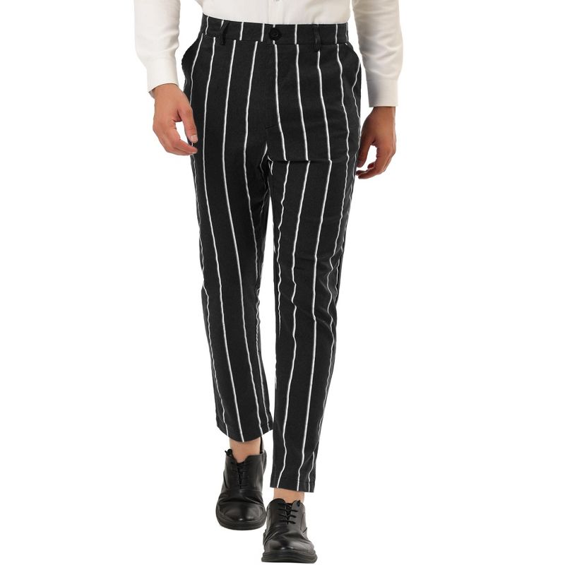 Lars Amadeus Men's Stripe Slim Fit Flat Front Business Suit Pencil Pants, 1 of 7