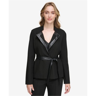 Calvin Klein Womens Faux Leather Trim Blazer Jacket