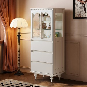 Luck Live 56.88in H Classic high cabinet, living room, and dining room, off-white - 1 of 4