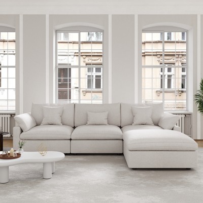 120"Cloud Couch Sectional for Living Room,Convertible L Shape Couch with Ottoman, Down Filled Modular Sectional Sofa Couch