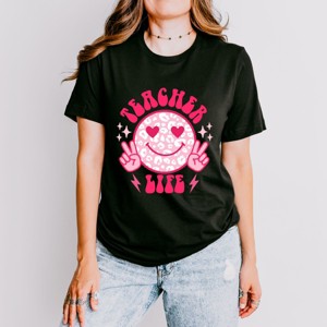 Simply Sage Market Teacher Life Leopard Smiley Face Short Sleeve Tee - 1 of 4