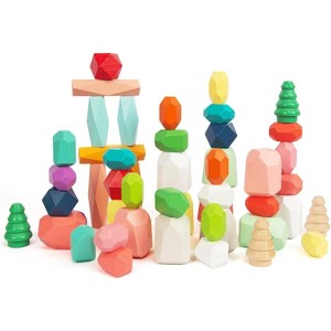 48-Piece Wooden Sorting Stacking Rocks, STEM Sensory Montessori Toy for Kids Ages 3-6 - 1 of 4