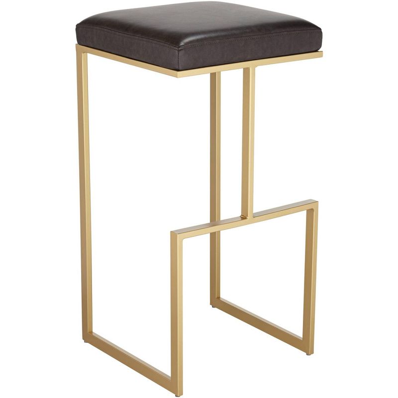 55 Downing Street Estes Gold Metal Bar Stool 29 1/2" High Modern Brown Faux Leather Cushion with Footrest for Kitchen Counter Height Island Home Shed, 1 of 10