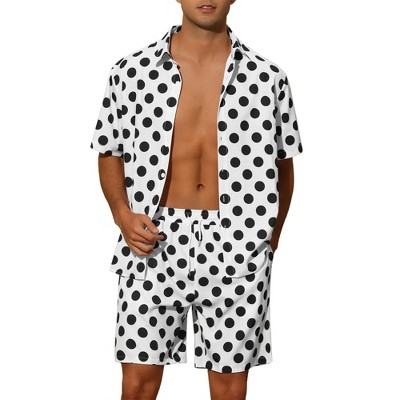 Lars Amadeus Men's Summer Polka Dots Hawaiian Short Sleeves Set 2 Pcs