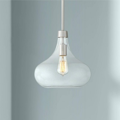 Farmhouse 17" Brushed Nickel Mini Pendant with Clear Glass Shade