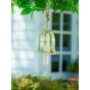 Evergreen Art Glass Speckle Yellow Floral Shaped Bell Chime- 7 x 7 x 7 Inches Outdoor Decor - 1 of 4