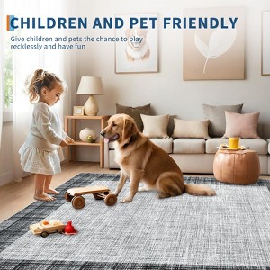 9x12 Washable Rugs Modern Plaid Rug Stain Resistant Accent Rugs Low Pile Non Slip Indoor Floor Cover Soft Carpet - 1 of 4