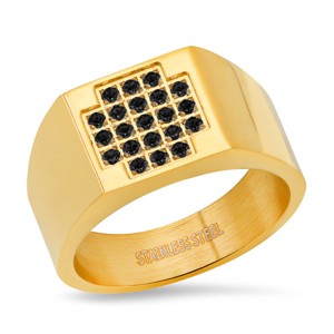 Steeltime Men's 18k gold plated stainless steel and simulated diamonds rectangle ring. Size 9-12 - 1 of 4