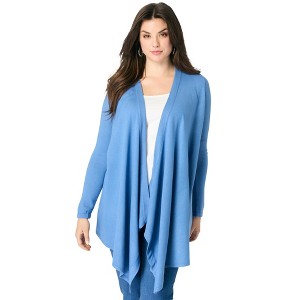 Roaman's Women's Plus Size Fine Gauge Handkerchief Hem Cardigan Sweater - 1 of 4
