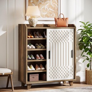Tribesigns Wood Shoe Storage Cabinet with Sliding Doors, Modern Shoe Organizer with Adjustable Shelves for Hallway, Entryway, Living Room - 1 of 4