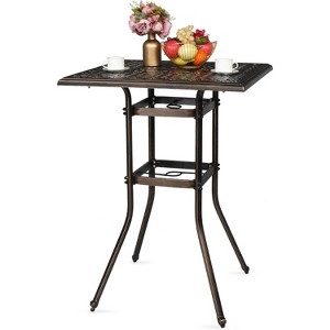 VINGLI Cast Aluminum Patio Bar Table, 42" Height High Top Outdoor Bar Table with Umbrella Hole, Pub Height Bistro Square Table for Paito Lawn Garden - 1 of 4