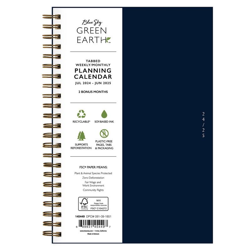 Blue Sky 2024-25 Weekly/Monthly Sustainability Planner 8&#34;x5&#34; Wirebound Navy, 4 of 14