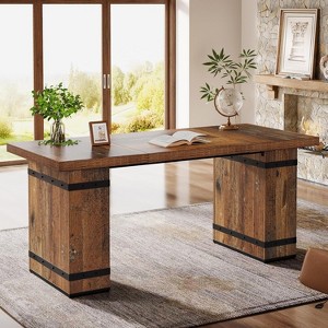 Tribesigns 63-Inch Executive Desk, Farmhouse Home Office Desk with Heavy Duty Base, Business Workstation Table for Home Office - 1 of 4
