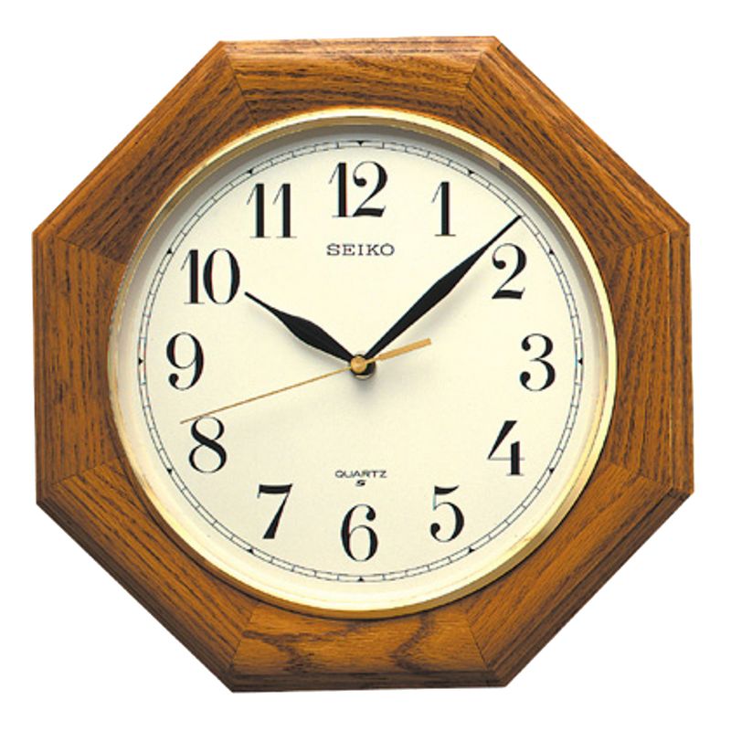 Seiko 12" Octagon Shape Wall Clock - Medium  Solid Oak - Brown, 1 of 3