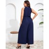 Coolmee Women's Plus Size V Neck Sleeveless Tie-Up Wide Leg Jumpsuit, Fashionable Summer Outfit - 4 of 4