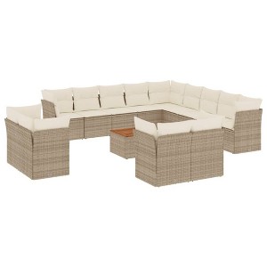 vidaXL Patio Sofa Set with Cushions Outdoor Furniture 14 Piece Poly Rattan - Beige and Cream - 1 of 4