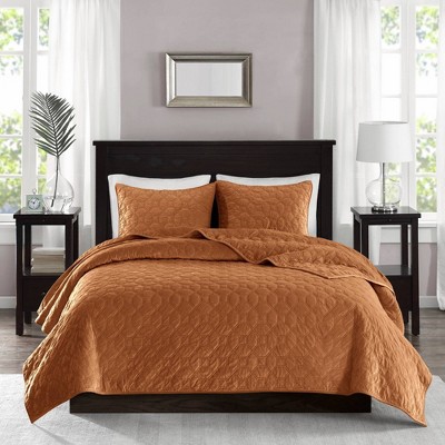 King Rust Velvet Reversible Quilt Set with Shams