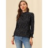 Allegra K Women's Smocked Cuffs Puff Sleeve Ruffled Neck Vintage Polka Dots Blouses - 3 of 4