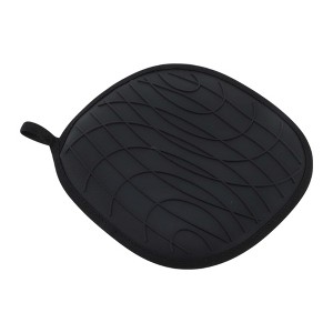 Unique Bargains Pot Holders Plaid Textured Heat Resistant Square Silicone Cotton Cloth Black - 1 of 4